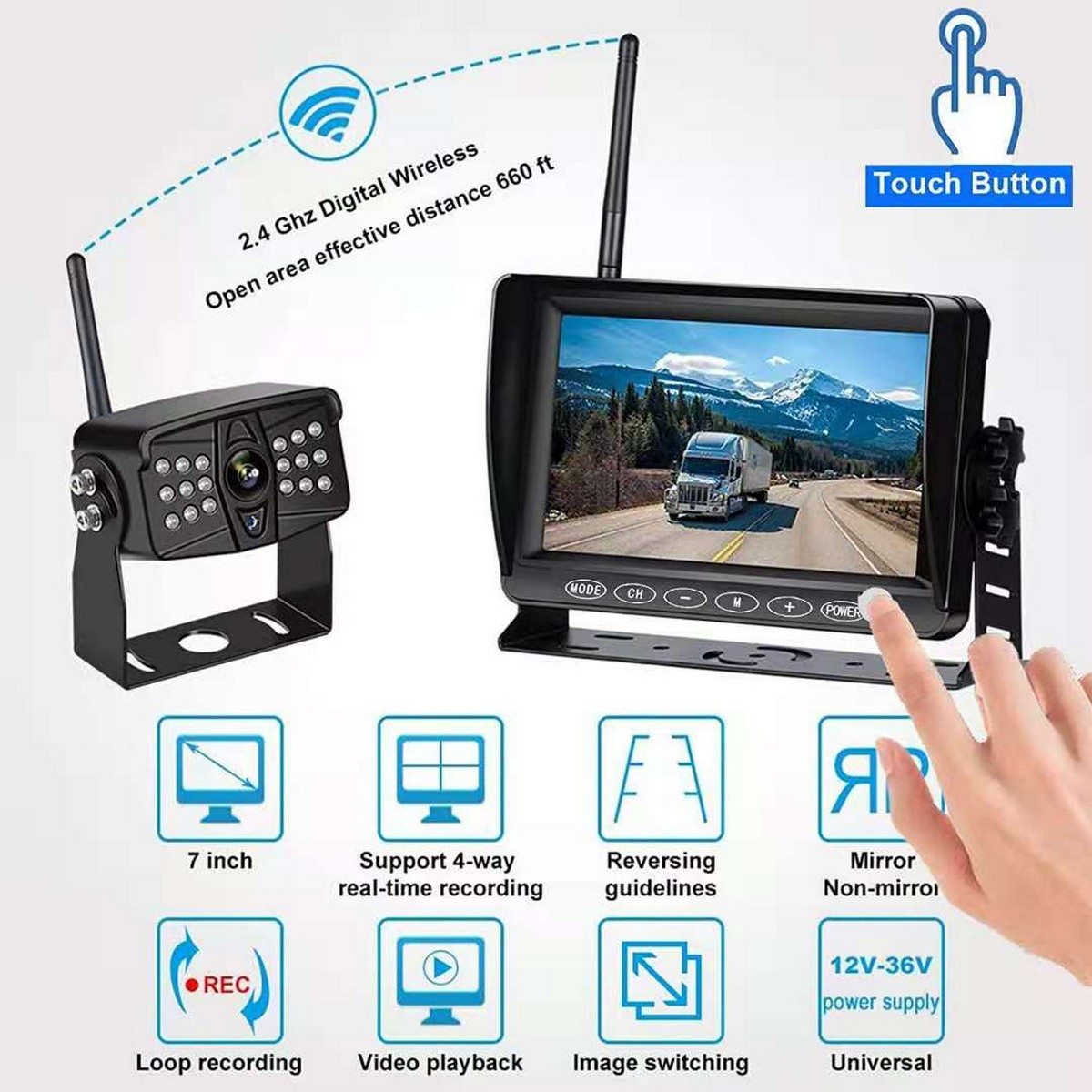 vezeték nélküli parkoló kamera monitorral (wifi) autós kisteherautóhoz